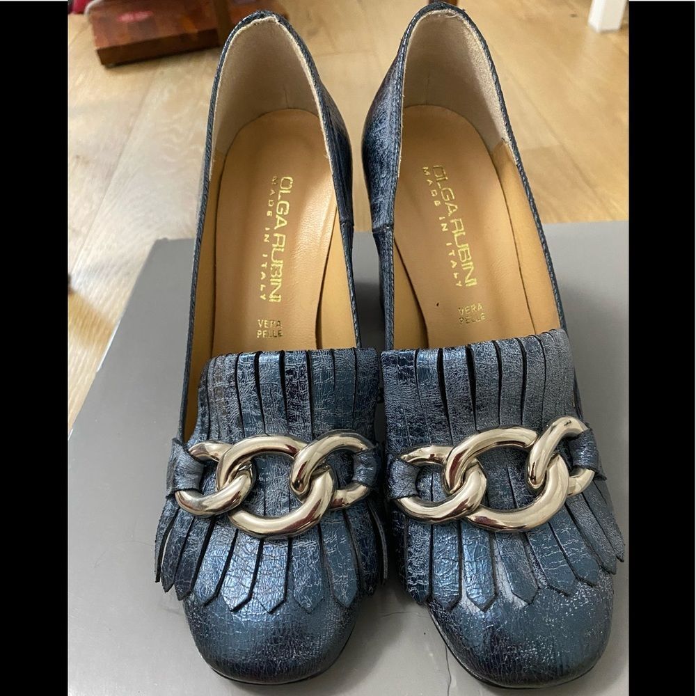 OLGA RUBINI/Size 7/Blue Crackle /Leather Shoes